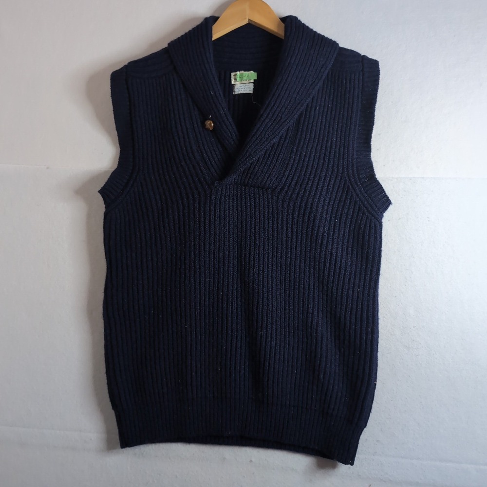 Nordstrom Vintage Navy Shetland Wool Shawl Collar Sweater Vest Scotland Medium
